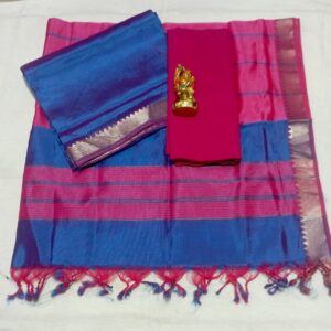 Royal Blue & Rani Pink Mangalagiri Pattu Pure Handloom Saree