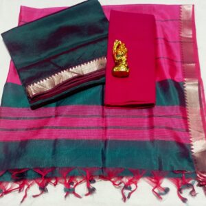 Emerald Green & Pink Mangalagiri Pattu Pure Handloom Saree