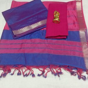 Royal Blue & Magenta Pink Mangalagiri Pattu Pure Handloom Saree