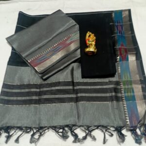 Charcoal Grey & Black Border Mangalagiri Pattu Pure Handloom Saree