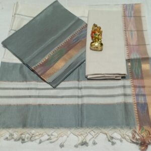 Ash Grey Mangalagiri Pattu Pure Handloom Saree