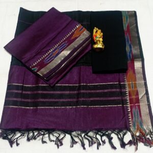 Deep Purple & Black Border Mangalagiri Pattu Pure Handloom Saree