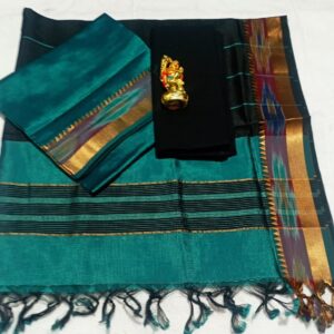 Teal Green & Black Border Mangalagiri Pattu Pure Handloom Saree